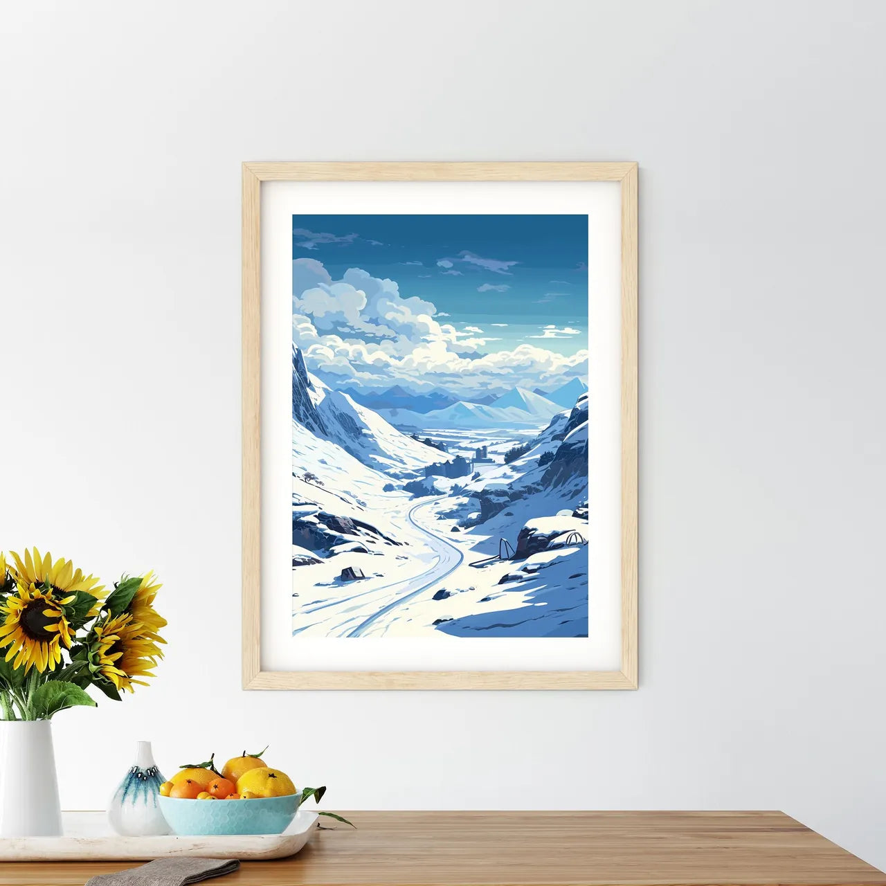 Snowy Mountain Landscape With A Road Art Pri - Kitchen Hangings