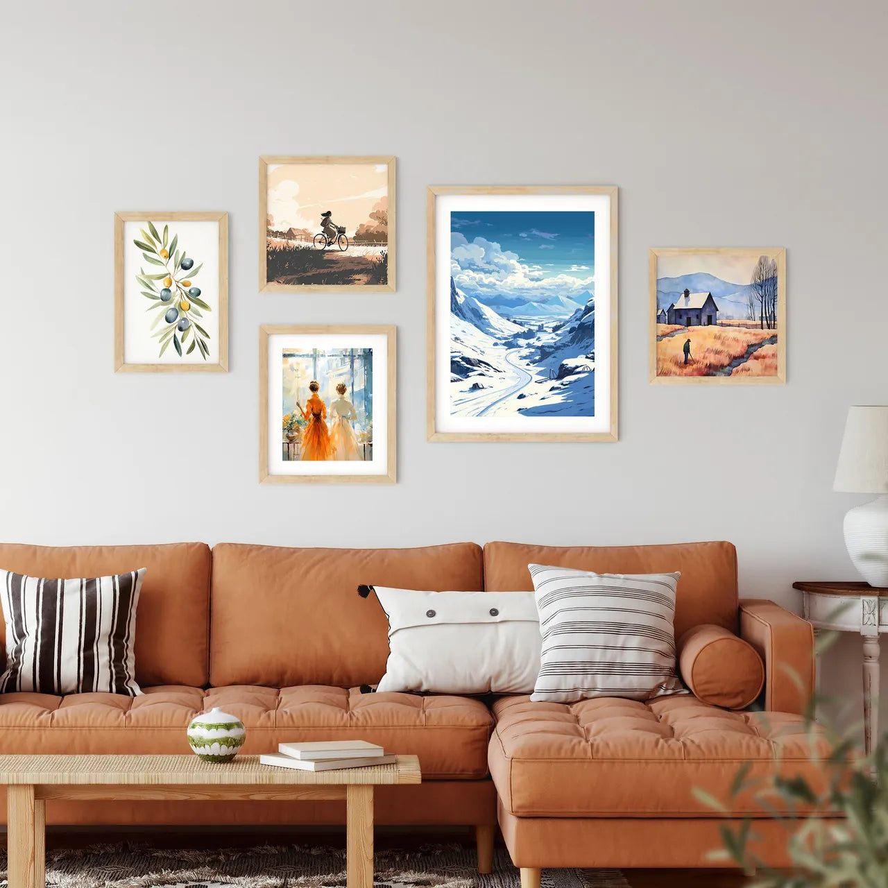 Snowy Mountain Landscape With A Road Art Pri Framed Print