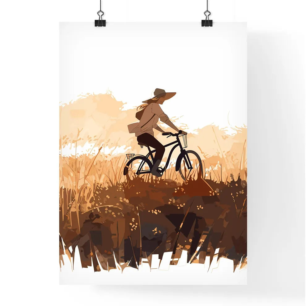 Woman Riding A Bicycle In A Field Art Prin Poster