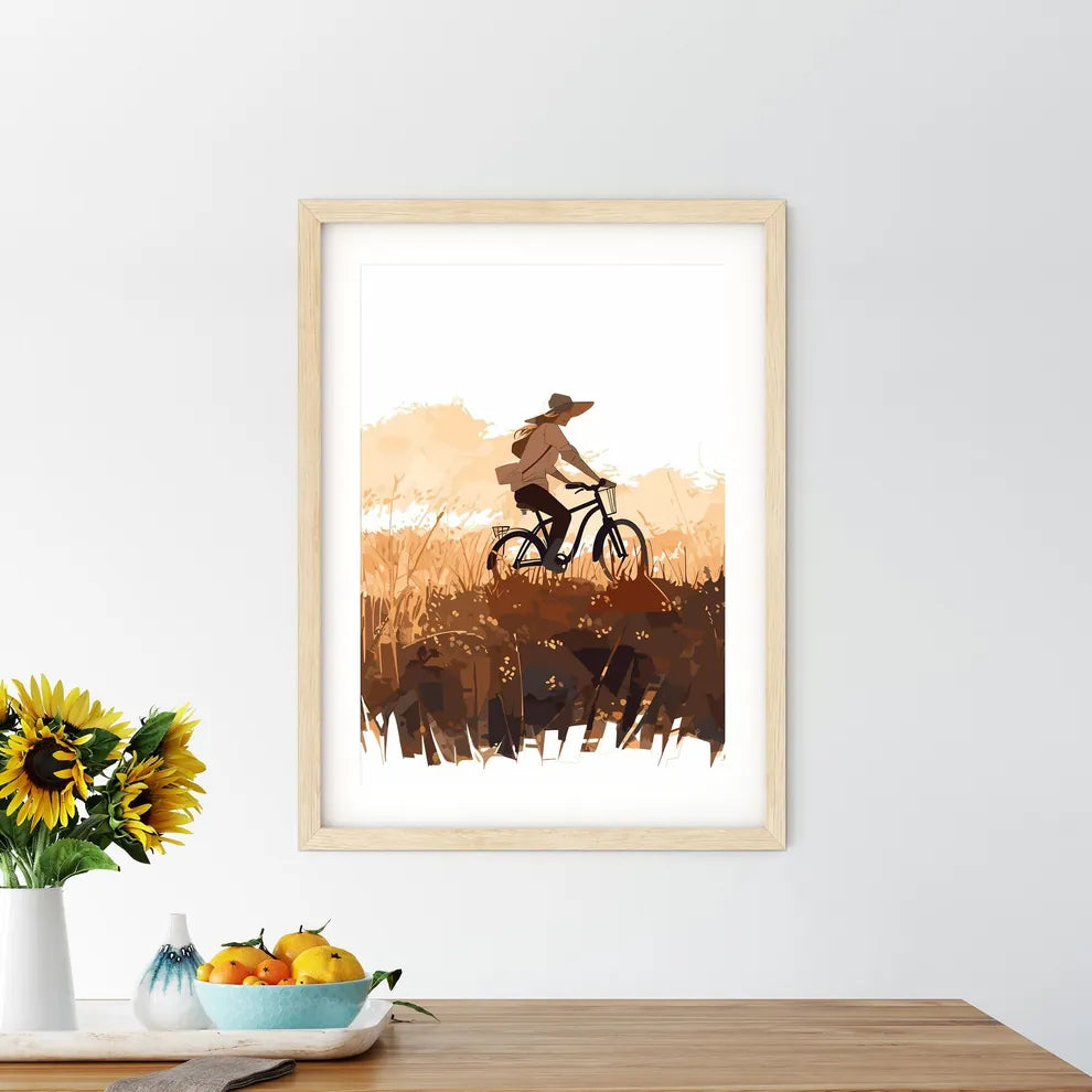 Woman Riding A Bicycle In A Field Art Prin - Kitchen Hangings