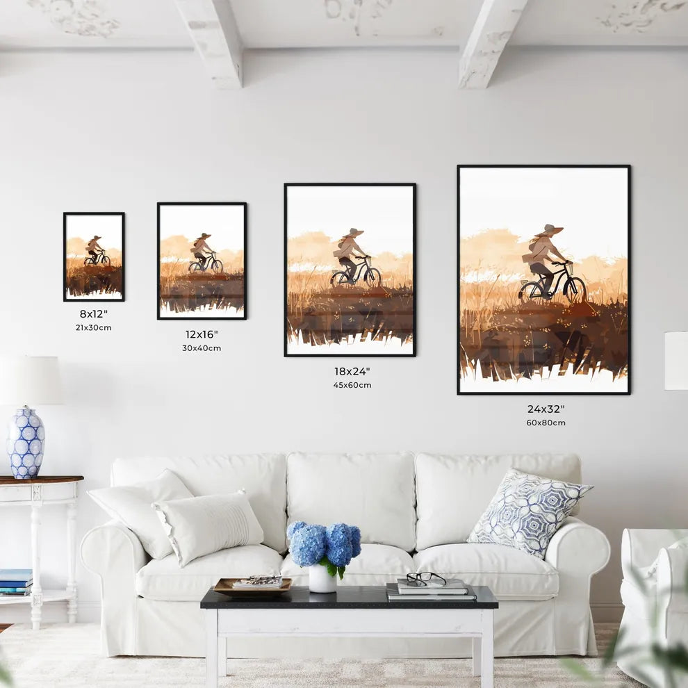 Woman Riding A Bicycle In A Field Art Prin Wall Art