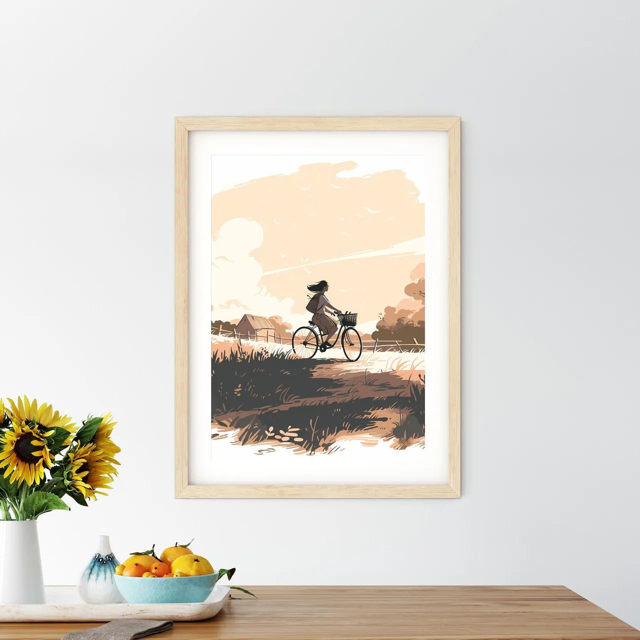 Woman Riding A Bicycle Art Prin - Kitchen Hangings