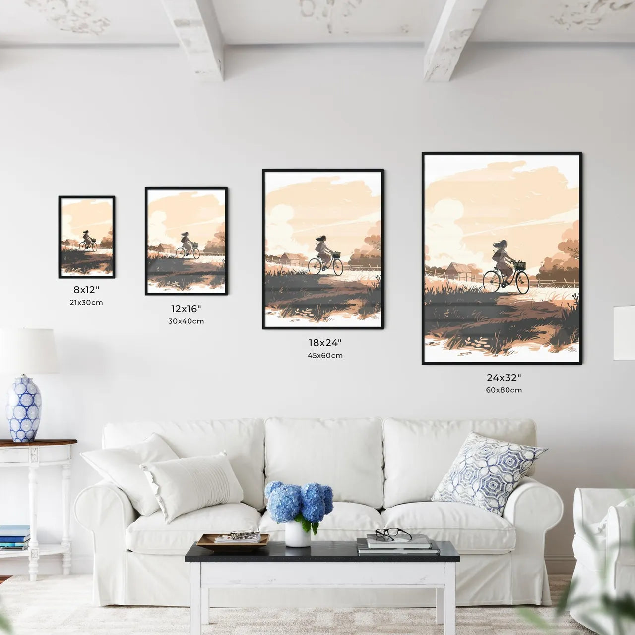 Woman Riding A Bicycle Art Prin Wall Art