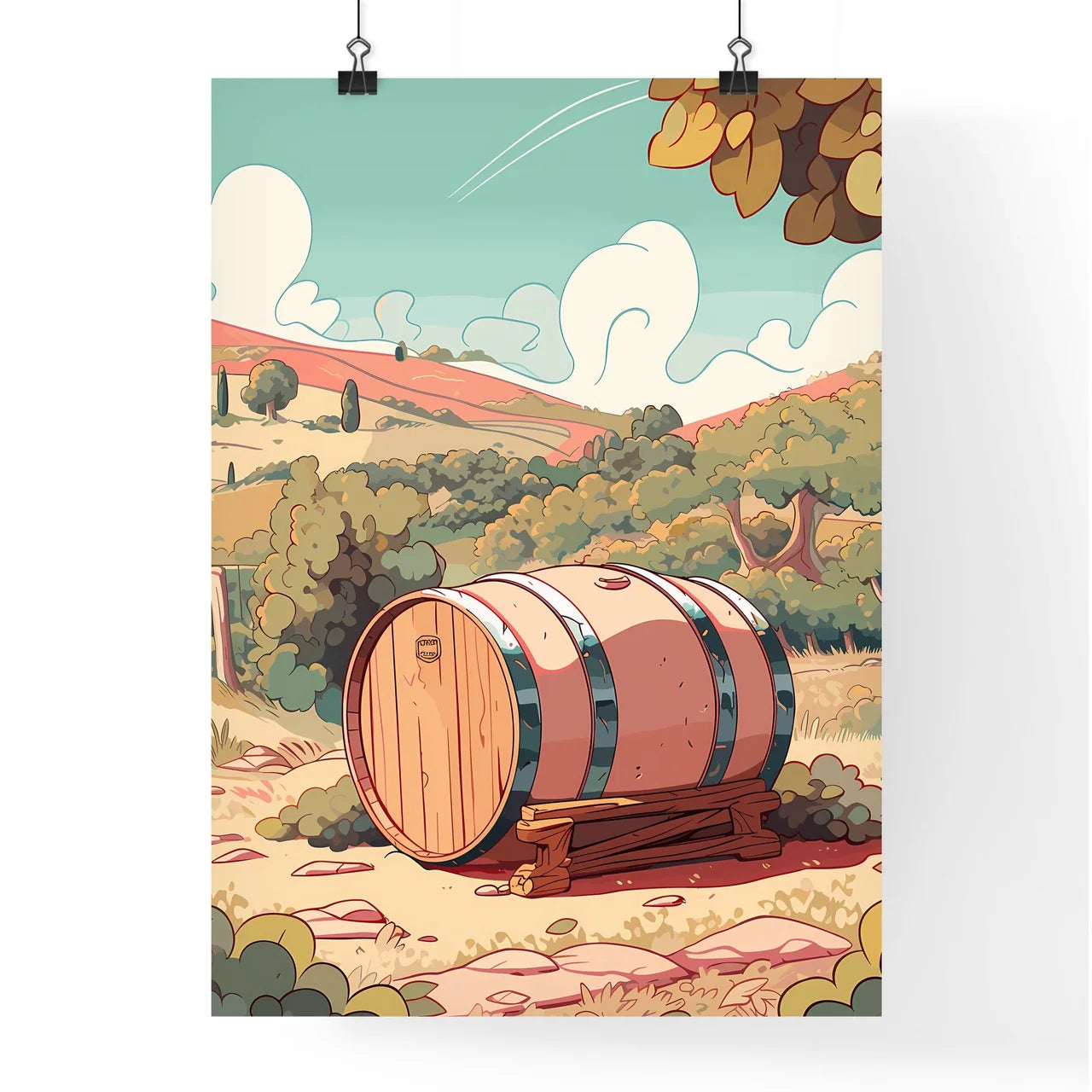 Barrel On A Wooden Stand In A Landscape Art  Poster