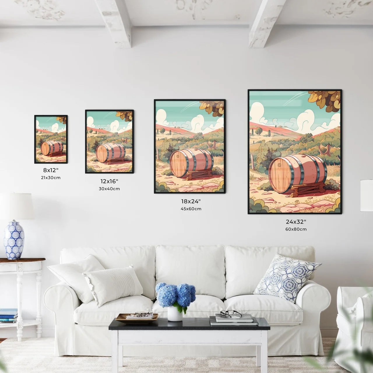 Barrel On A Wooden Stand In A Landscape Art  Wall Art