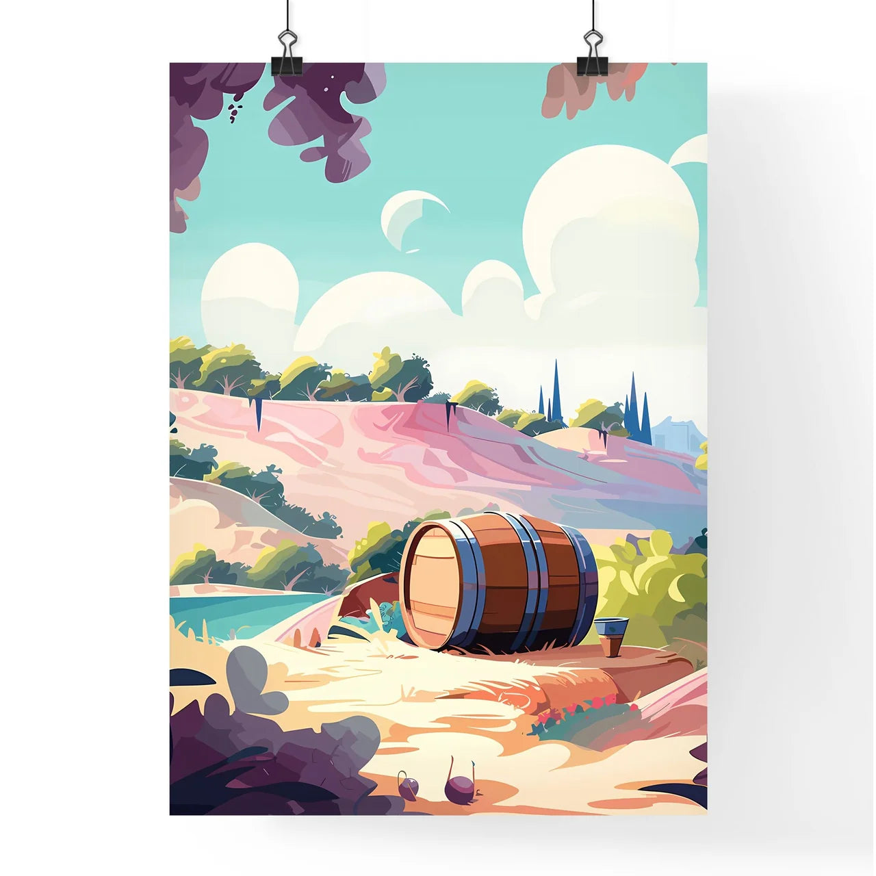 Cartoon Of A Barrel On A Hill Art Prin Poster