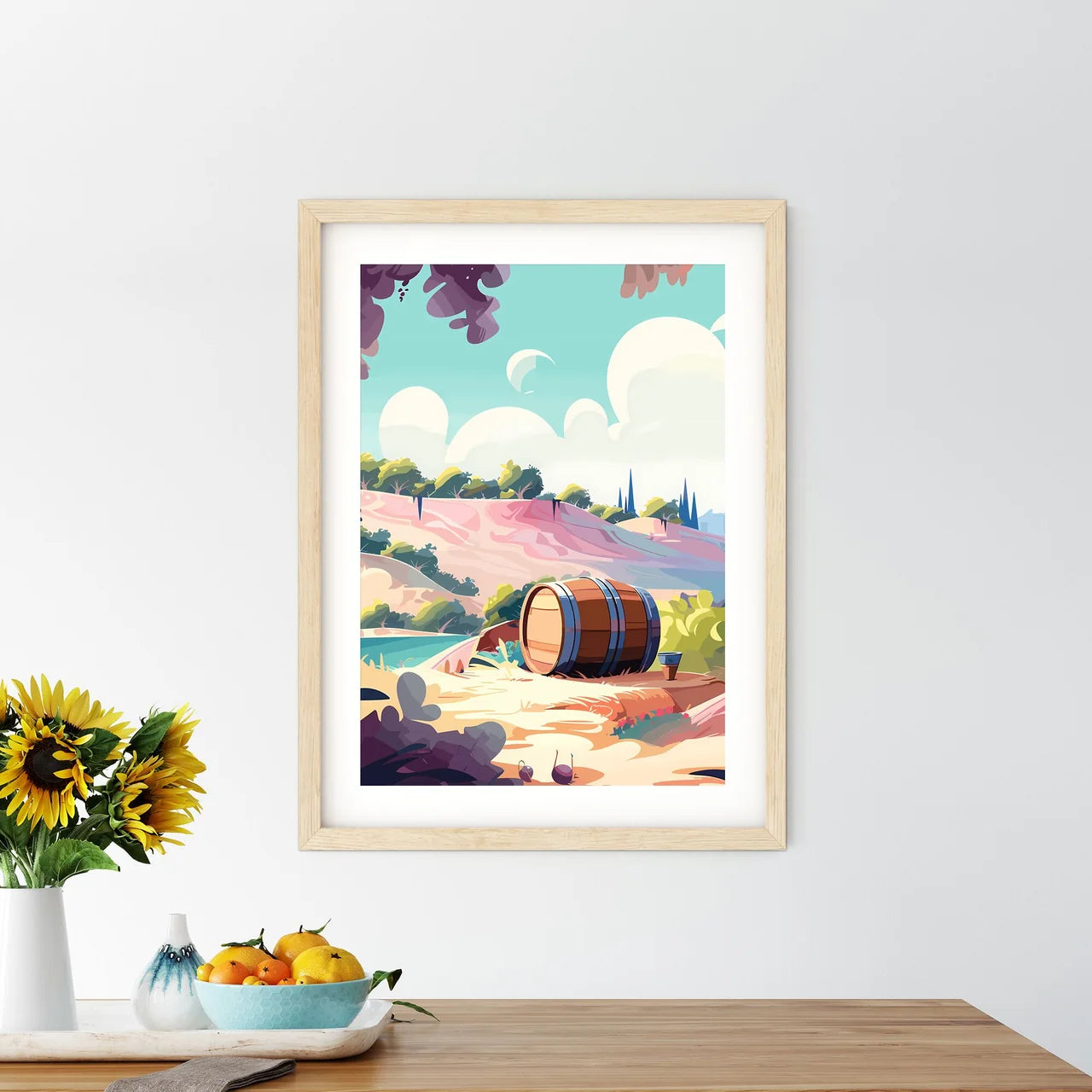 Cartoon Of A Barrel On A Hill Art Prin - Kitchen Hangings