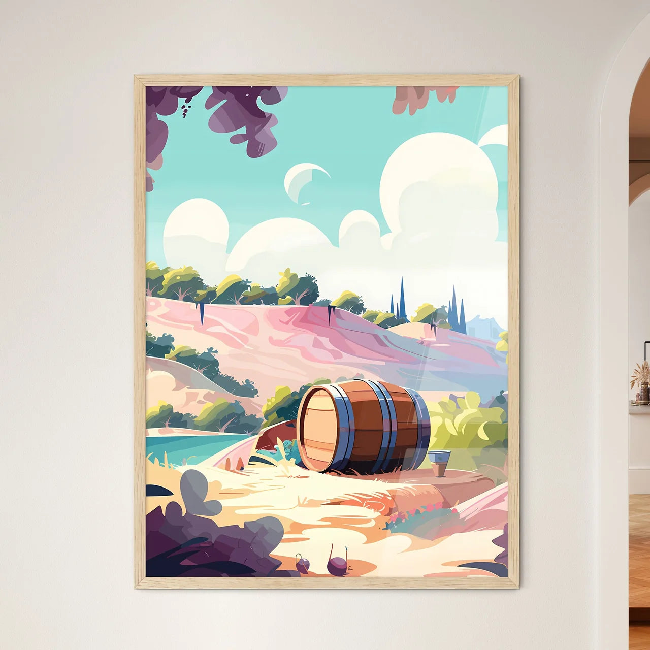 Cartoon Of A Barrel On A Hill Art Prin - Framed Art Print