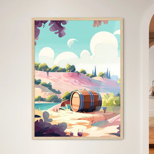 Cartoon Of A Barrel On A Hill Art Prin - Framed Art Print