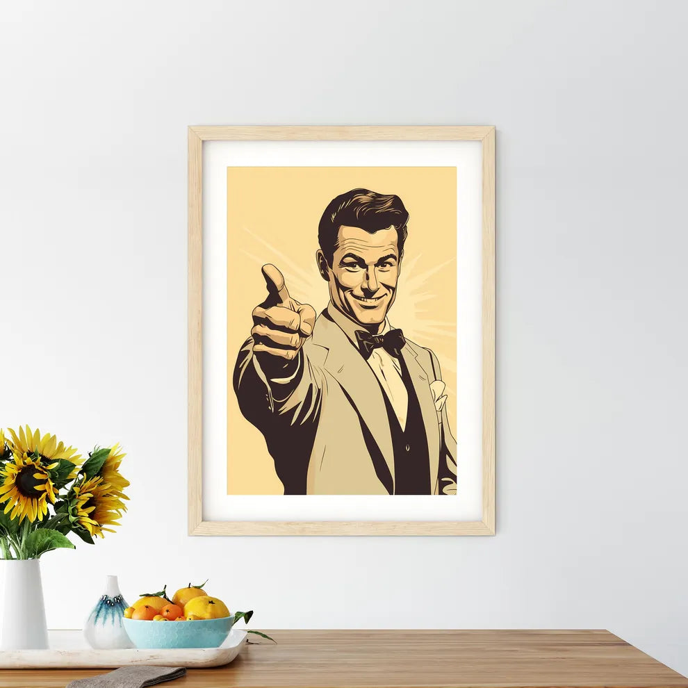 Man In A Suit Pointing His Finger Art Prin - Kitchen Hangings