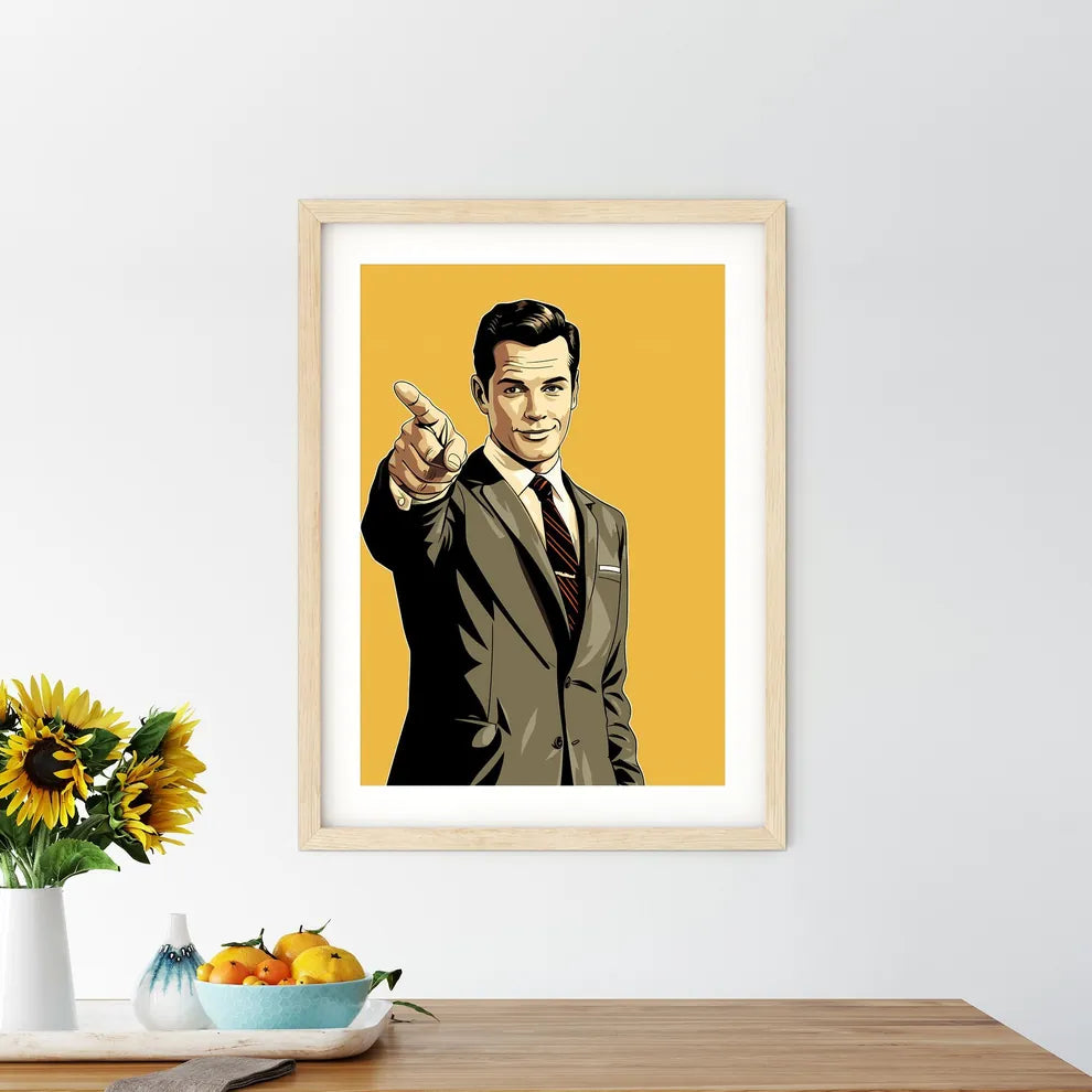 Man In A Suit Pointing His Finger Art Prin Size Chart