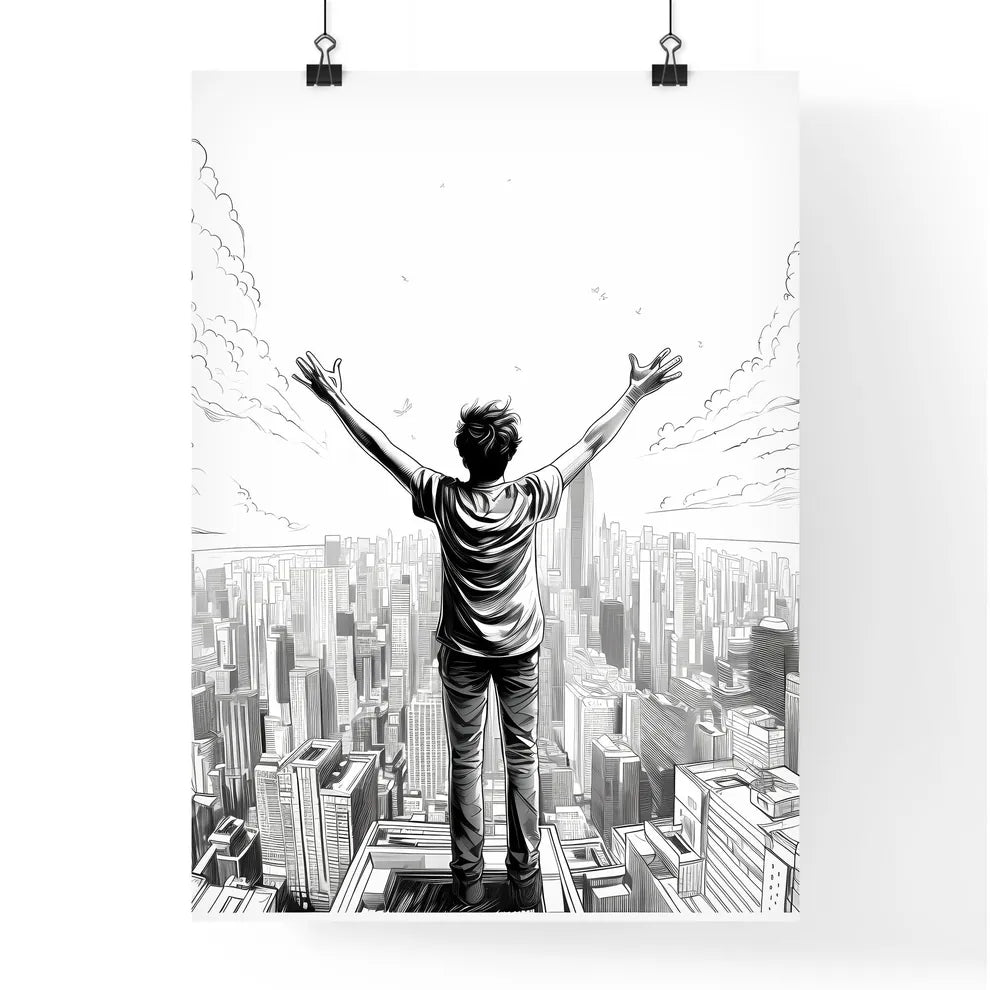 Man Standing On A Building With His Arms Up Art Print Poster