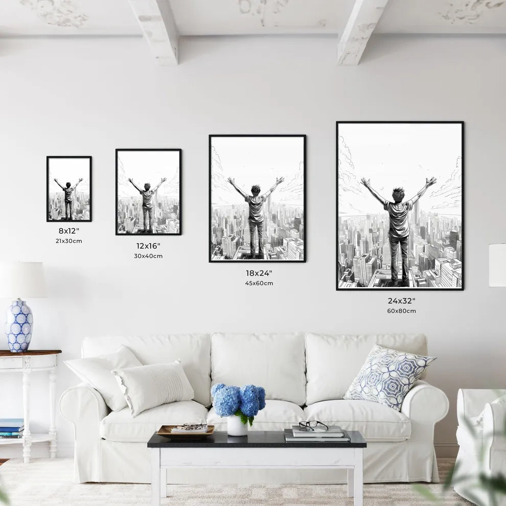 Man Standing On A Building With His Arms Up Art Print Interior Design