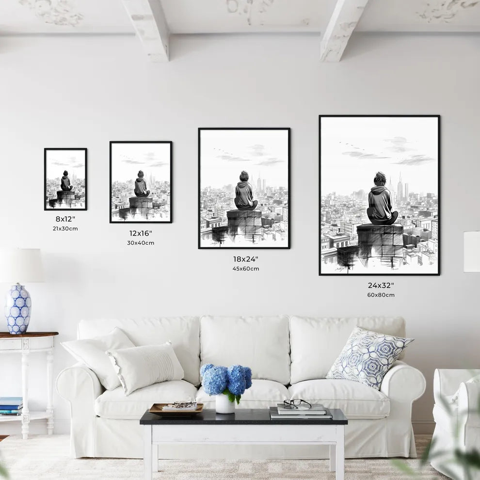 Person Sitting On A Roof Looking At A City Art Print Interior Design