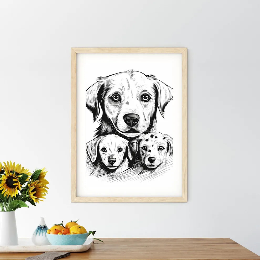 Dog And Puppies Drawing Art P Size Chart