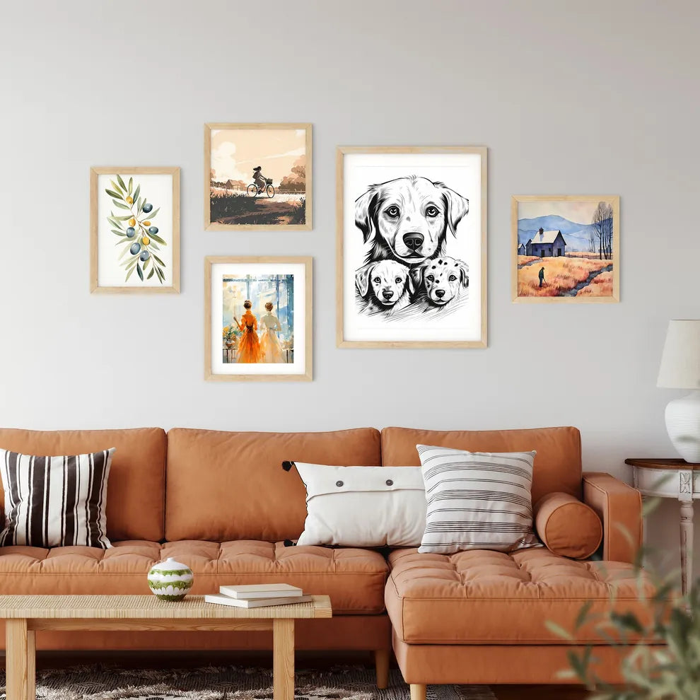 Dog And Puppies Drawing Art P Framed Print
