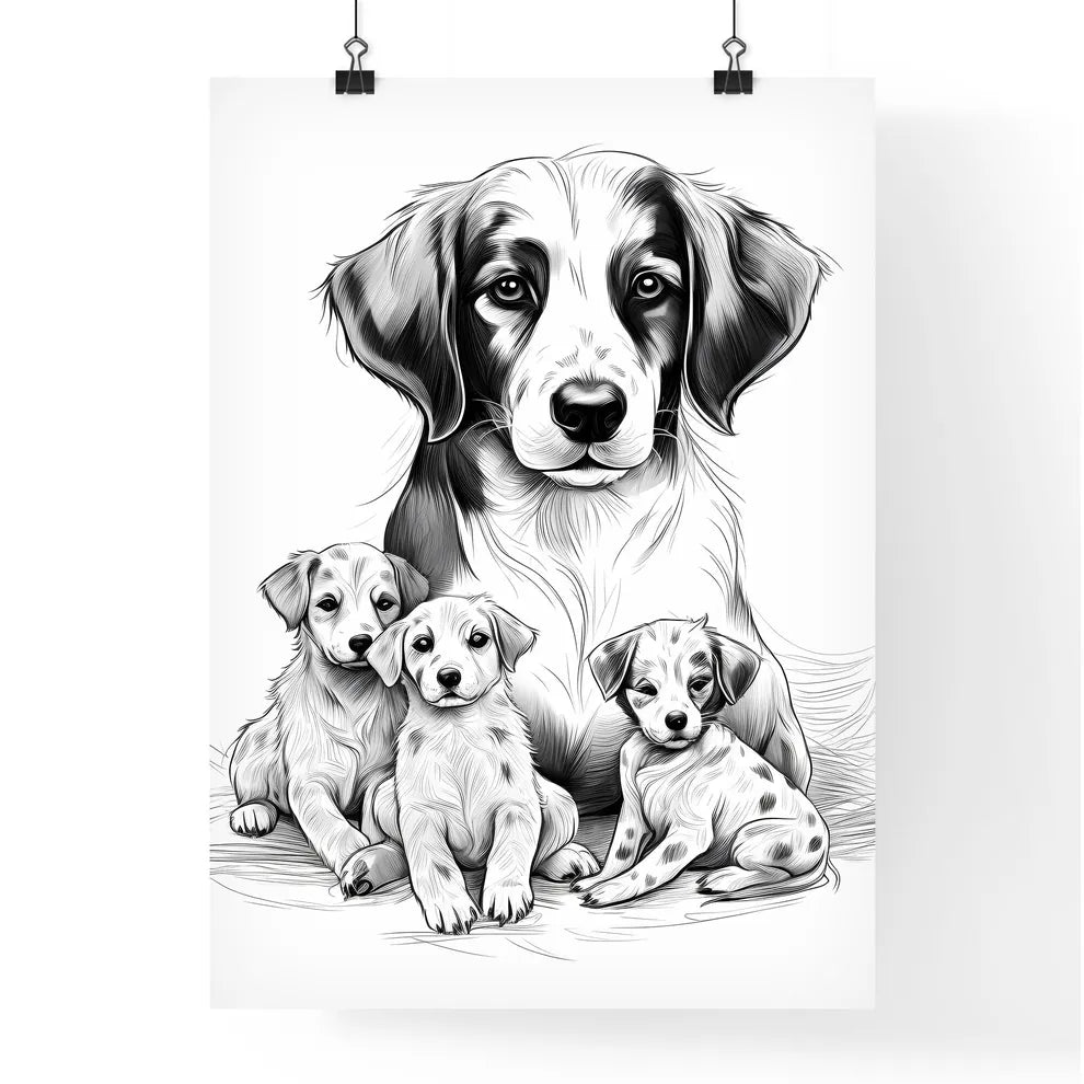 Dog And Puppies Sitting Toget Poster