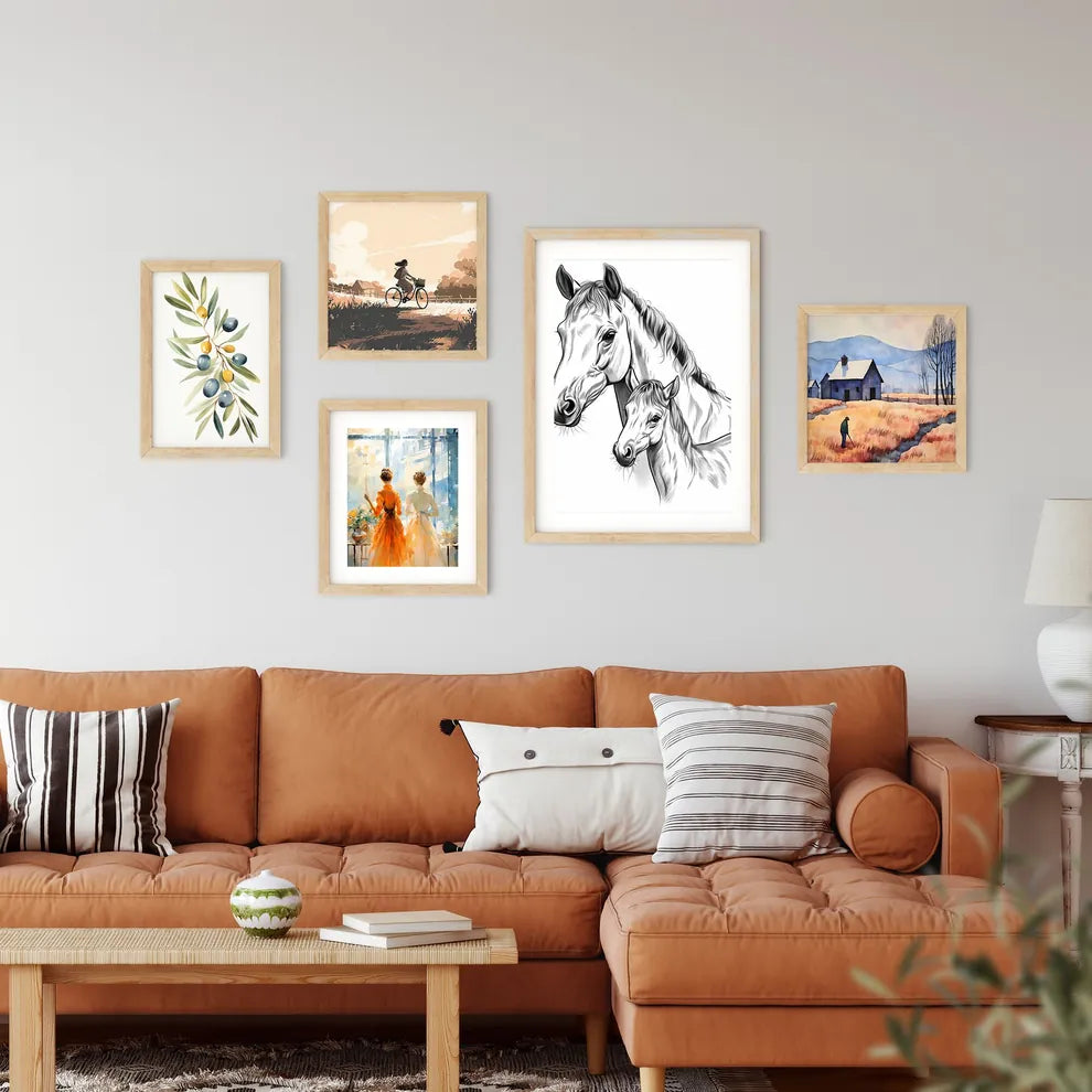 Horse And Foal Sketch Art Pri Framed Print