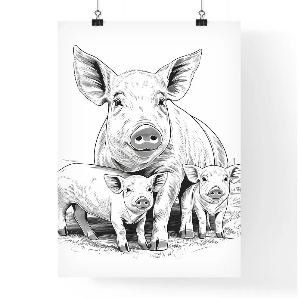 Pig And Piglets Standing Toge Poster