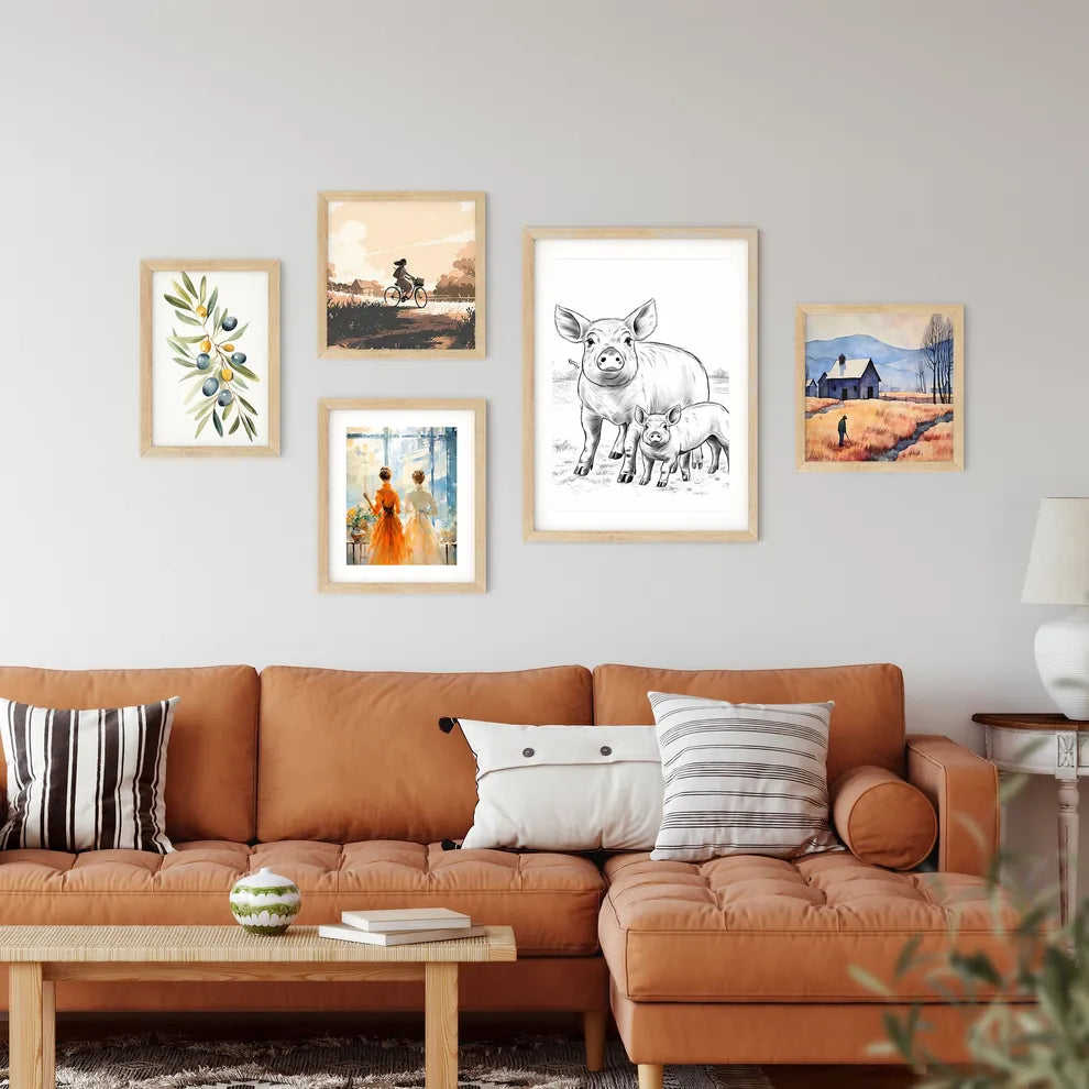 Pig And Piglet In A Field Art Framed Print