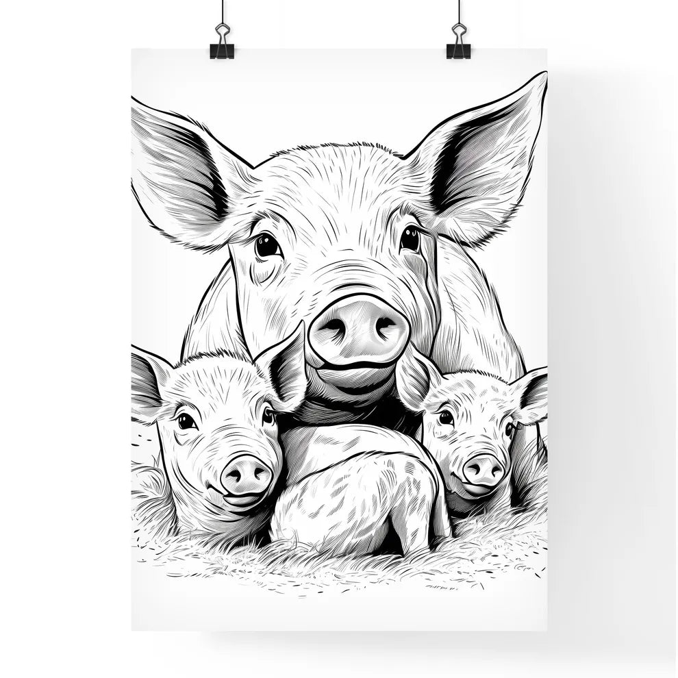 Pig With Its Babies Art Print Poster