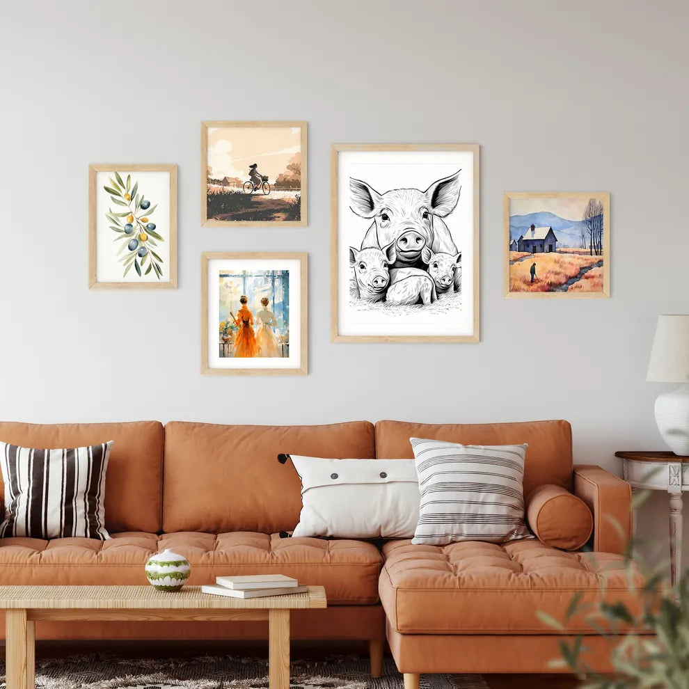 Pig With Its Babies Art Print Framed Print