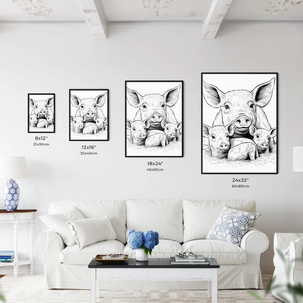 Pig With Its Babies Art Print Art Print