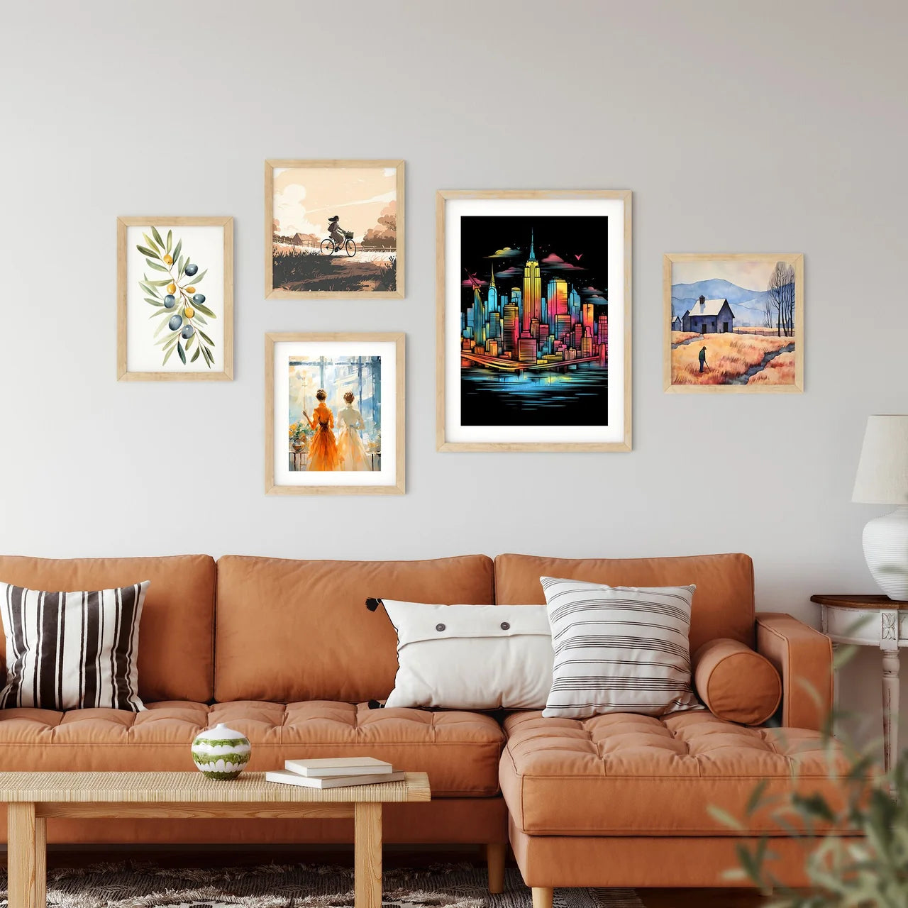 Colorful Cityscape With A Bridge And Birds Art Print Custom Print