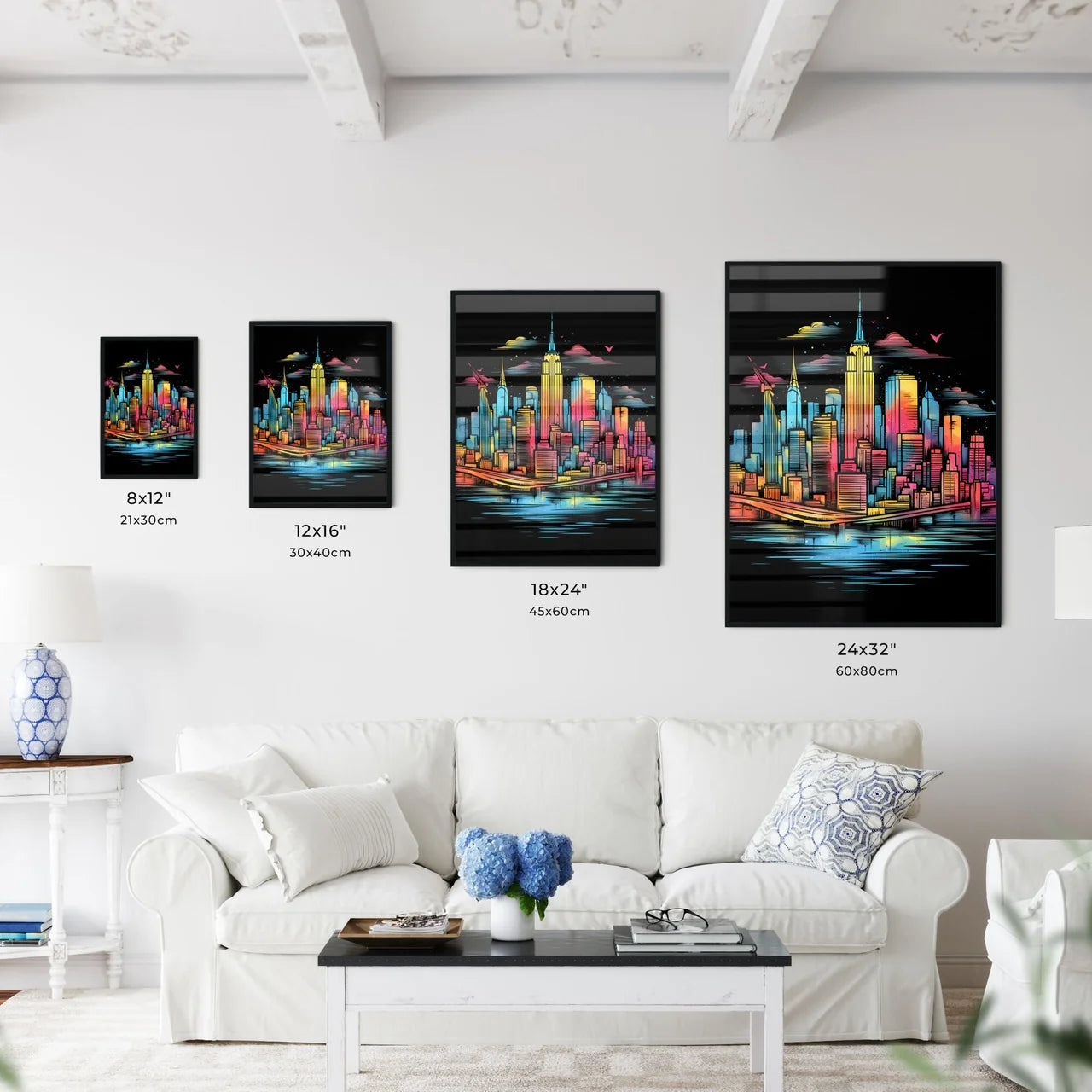 Colorful Cityscape With A Bridge And Birds Art Print Interior Design