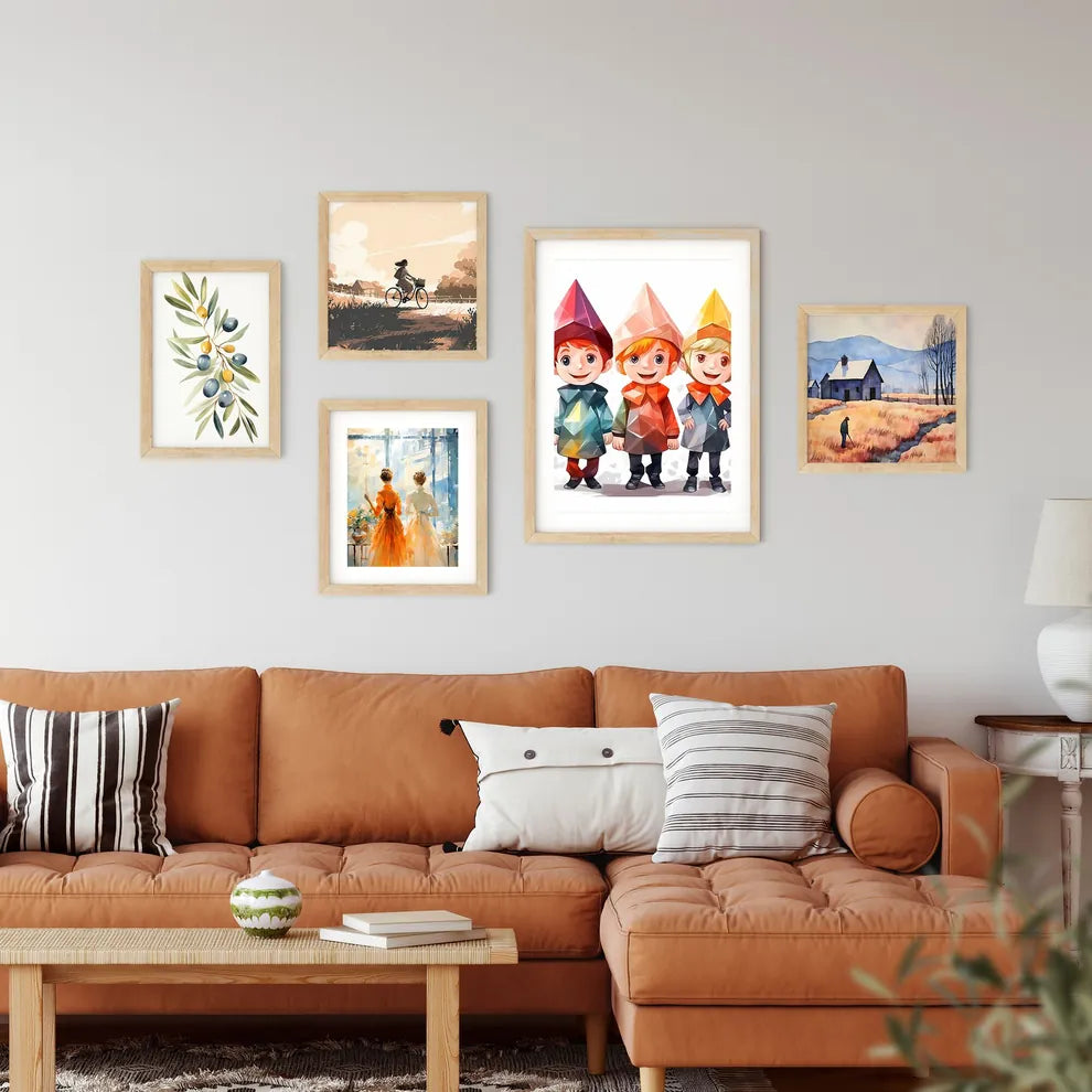 Group Of Cartoon Characters Wearing Colorful Framed Print