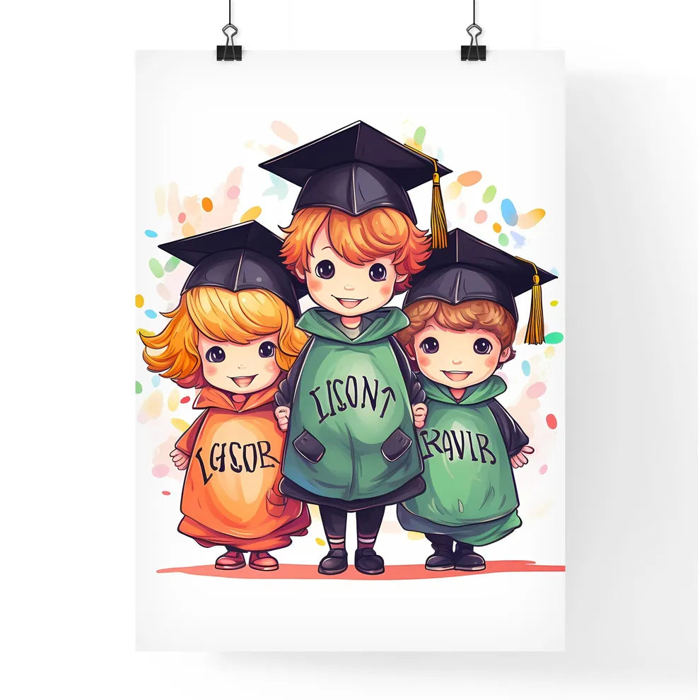 Group Of Cartoon Kids Wearing Graduation Cap Poster