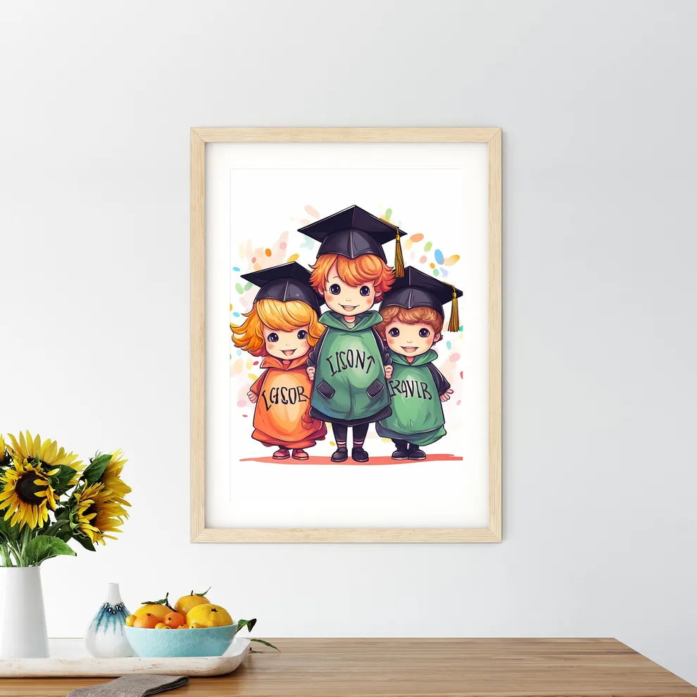Group Of Cartoon Kids Wearing Graduation Cap - Kitchen Hangings