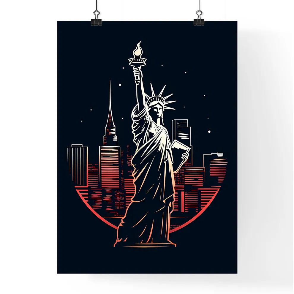 Statue Of Liberty In Front Of A City Art Print Poster