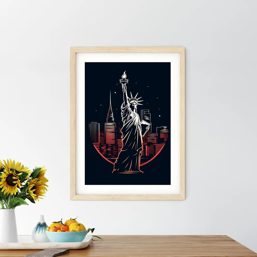 Statue Of Liberty In Front Of A City Art Print Size Chart