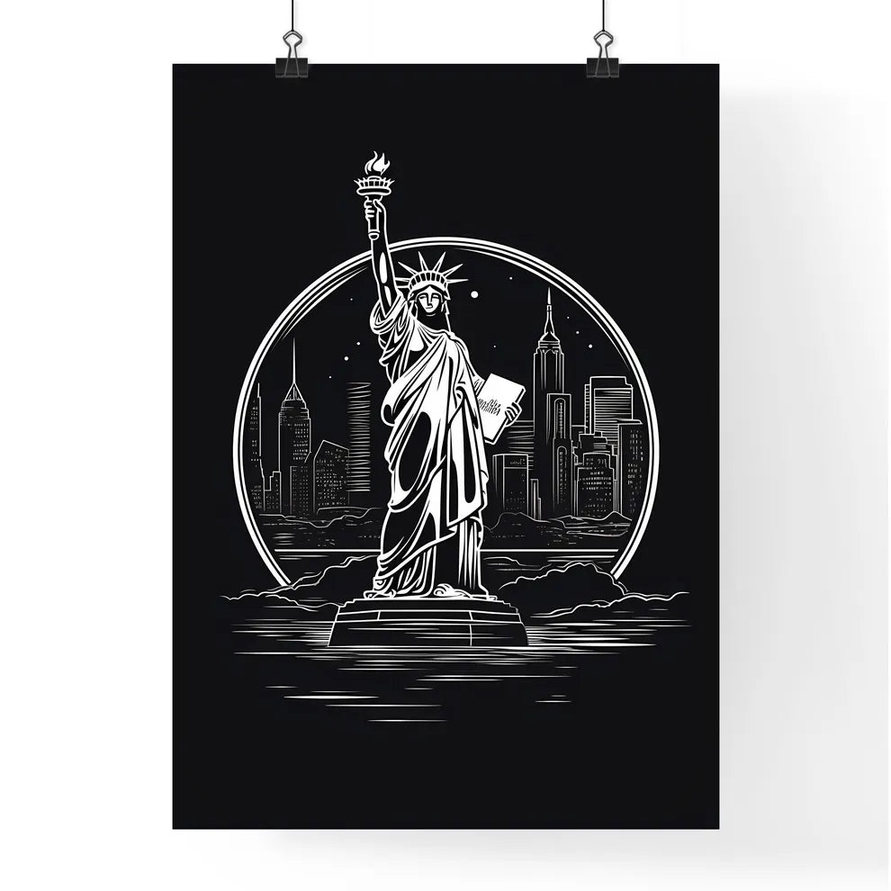 Statue Of Liberty With A City In The Background Art Print Poster