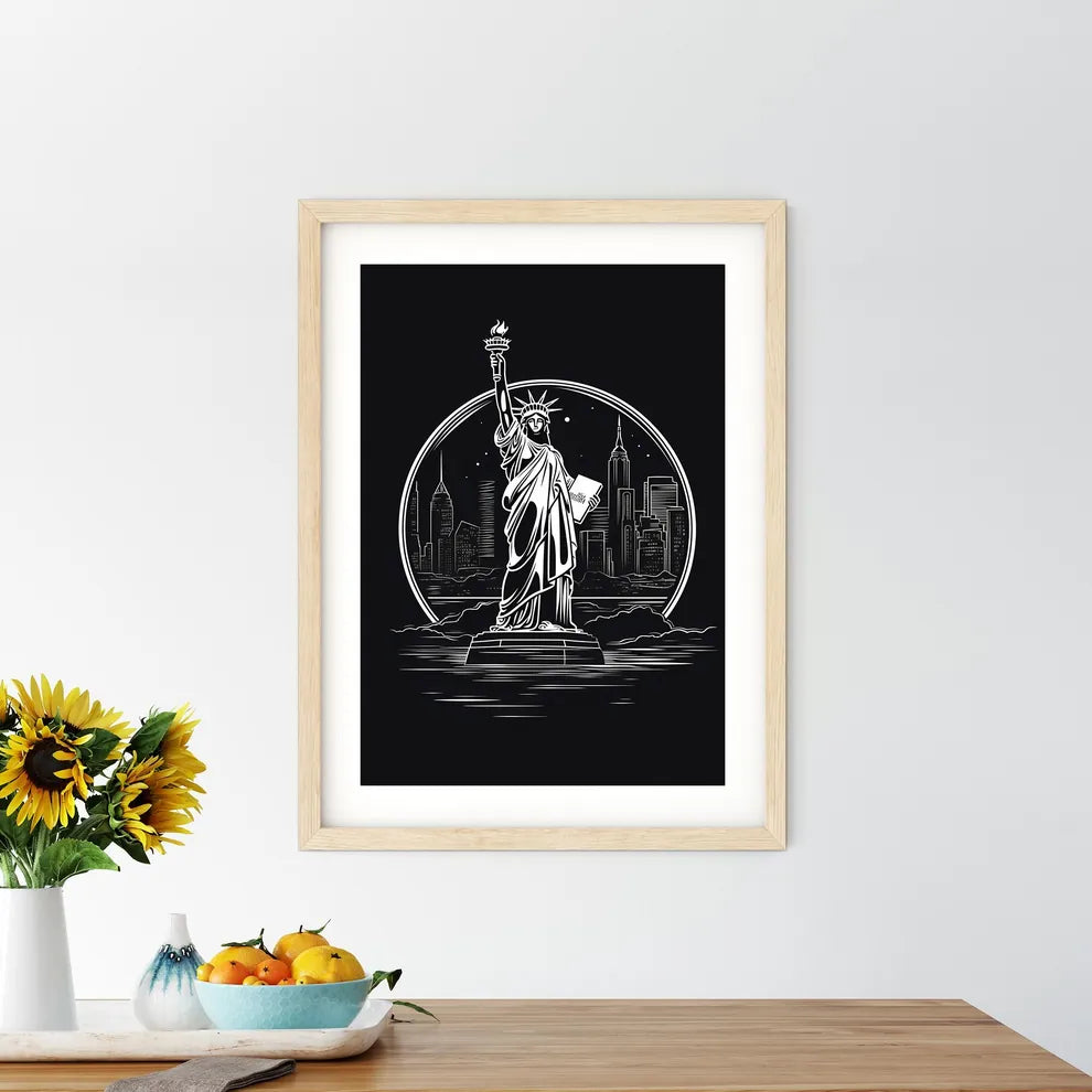 Statue Of Liberty With A City In The Background Art Print Size Chart