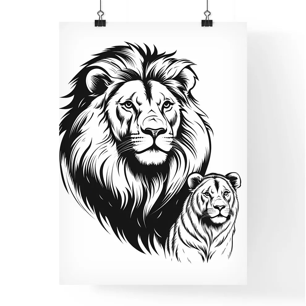 Lion And A Tiger Art Print Poster