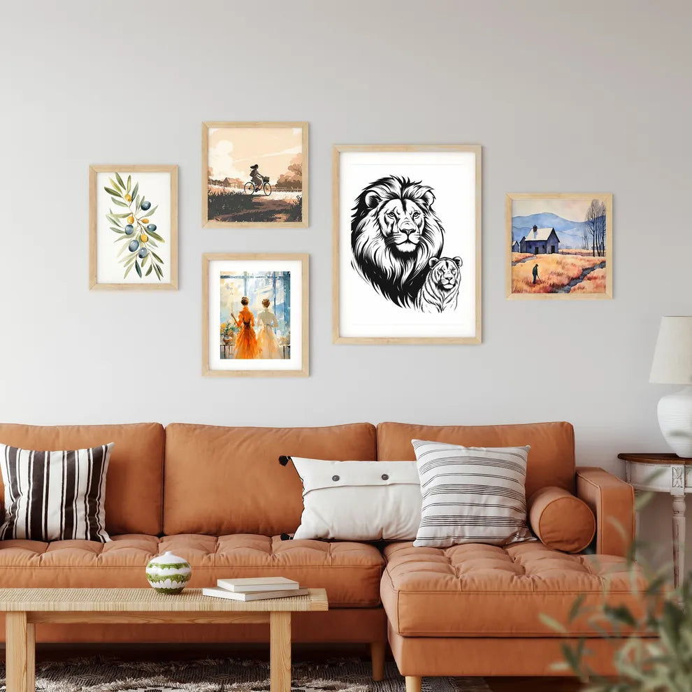 Lion And A Tiger Art Print Framed Print