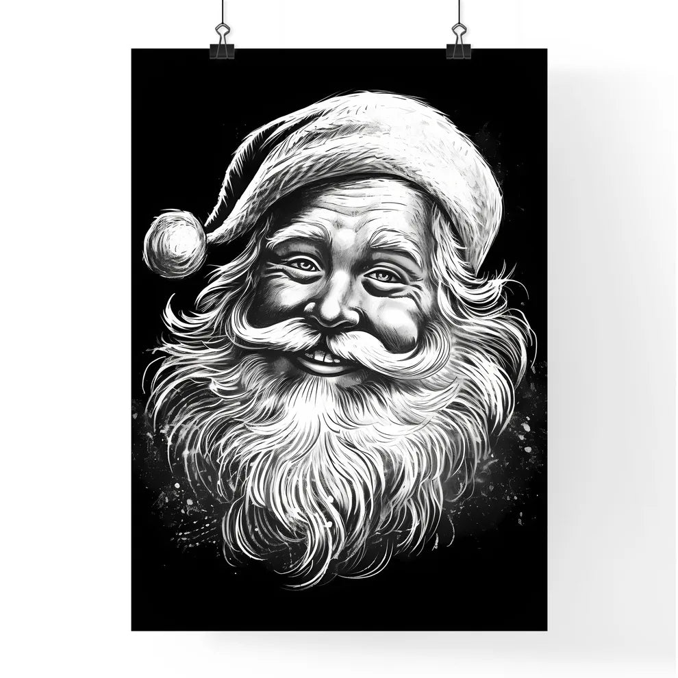Black And White Drawing Of A Smiling Santa C Poster