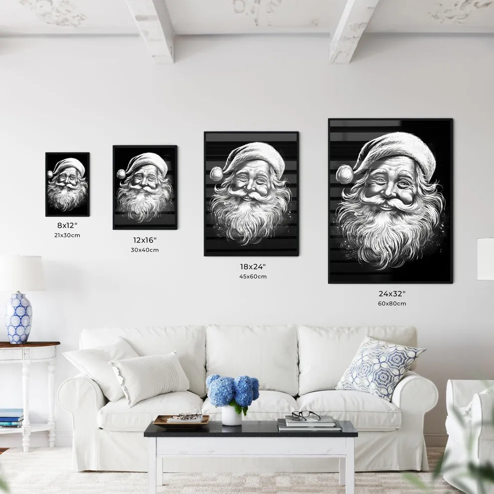 Black And White Drawing Of A Smiling Santa C Wall Art