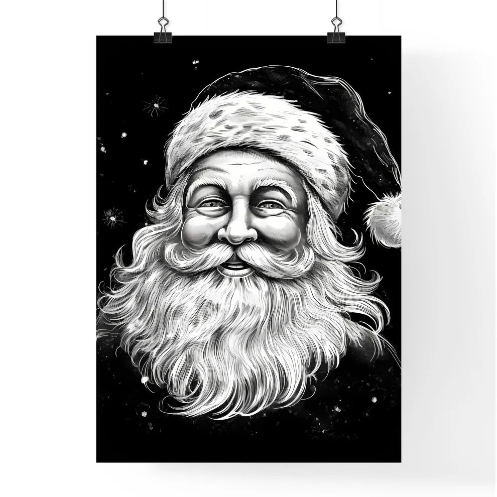 Black And White Drawing Of A Santa Claus Art Poster