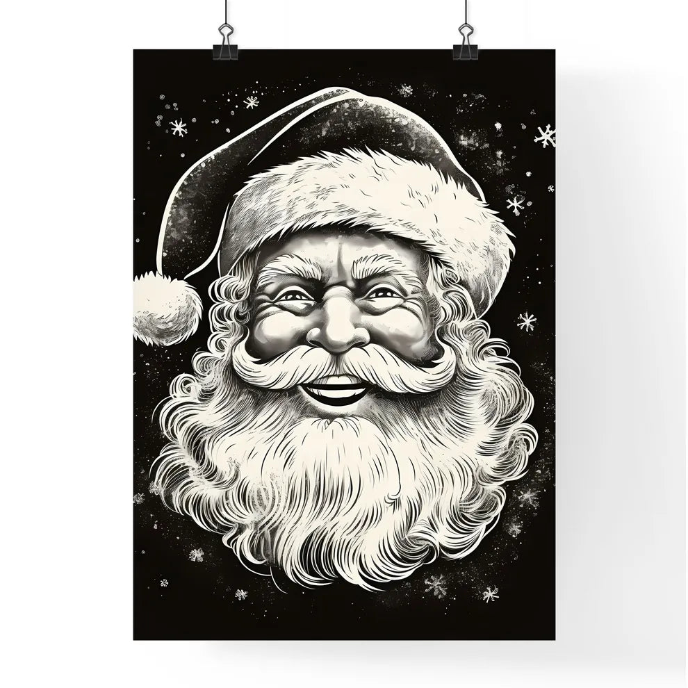 Black And White Drawing Of A Smiling Santa C Poster