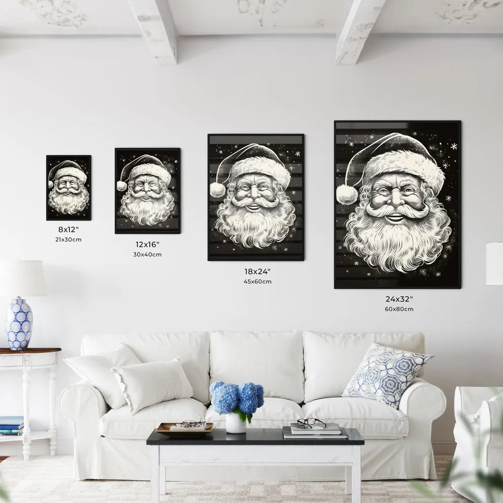Black And White Drawing Of A Smiling Santa C Wall Art