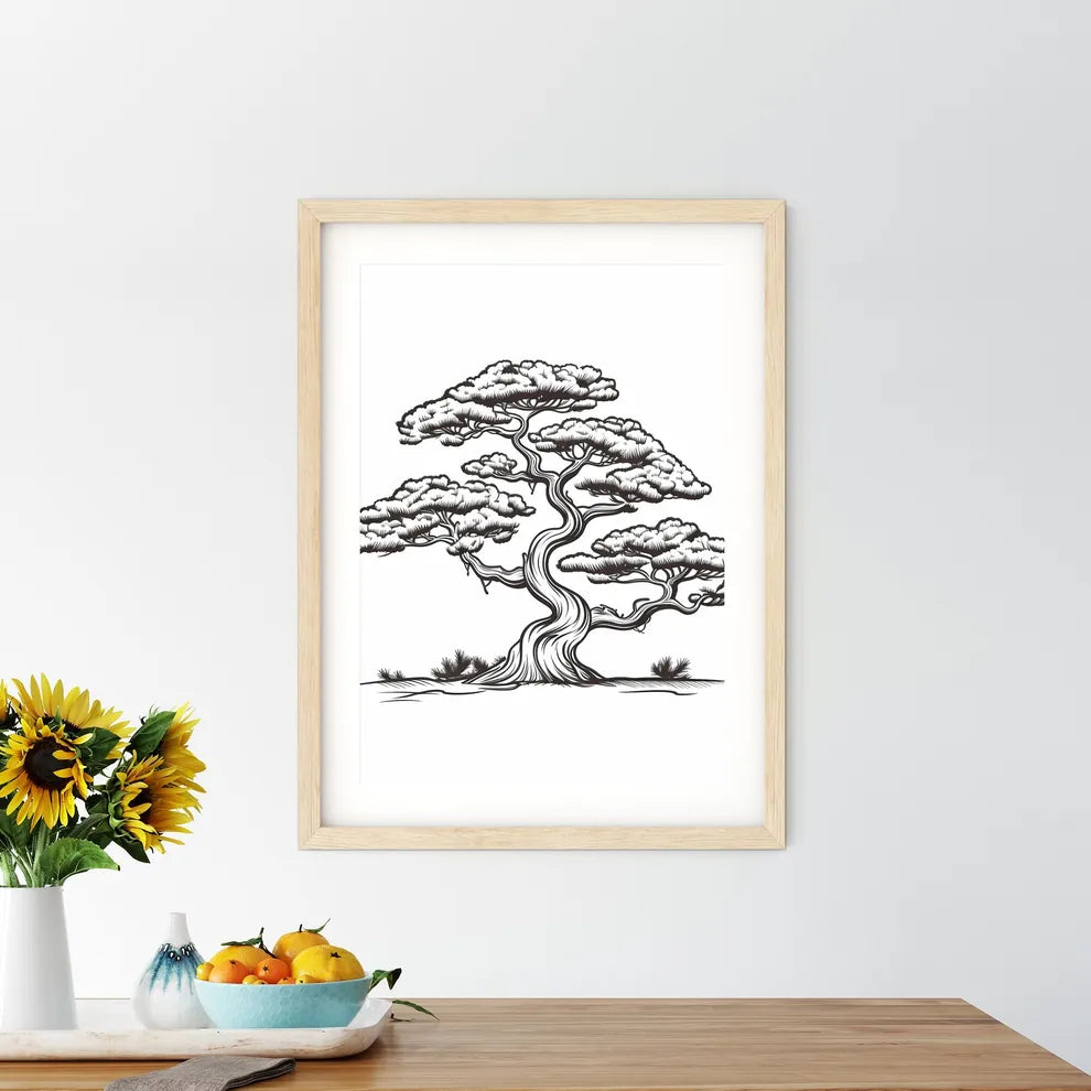 Black And White Drawing Of A Tree Art Prin - Kitchen Hangings