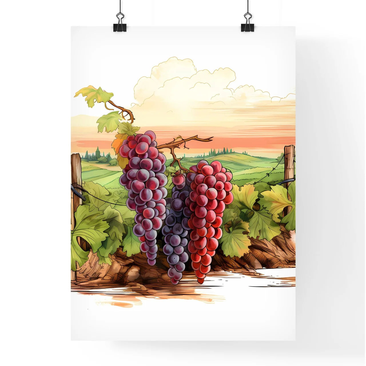 Painting Of Grapes On A Vine Art Prin Poster