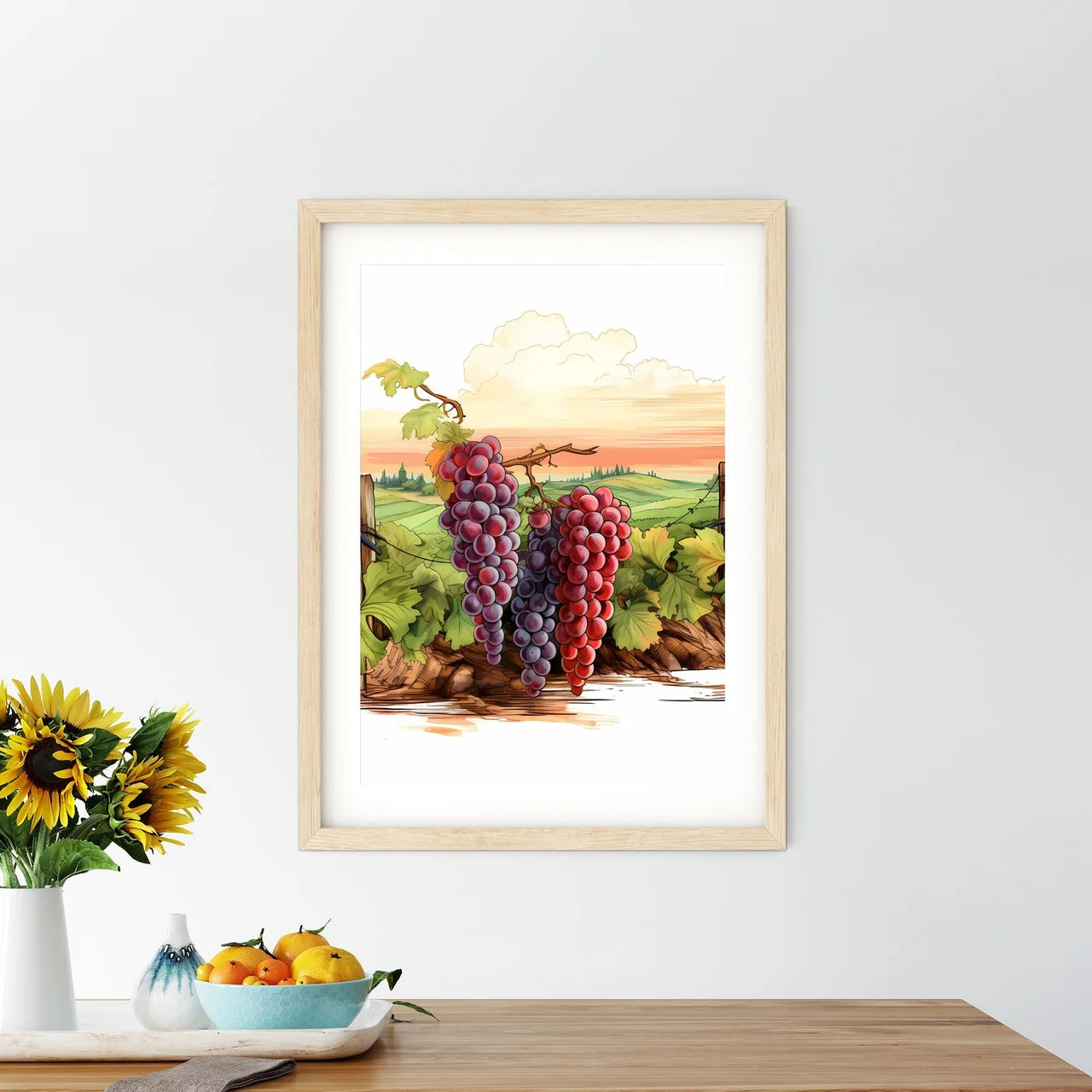 Painting Of Grapes On A Vine Art Prin - Kitchen Hangings