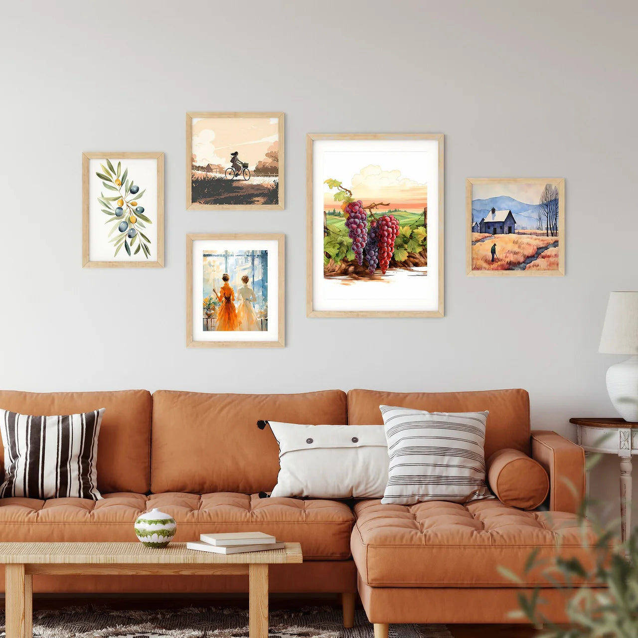 Painting Of Grapes On A Vine Art Prin Framed Print