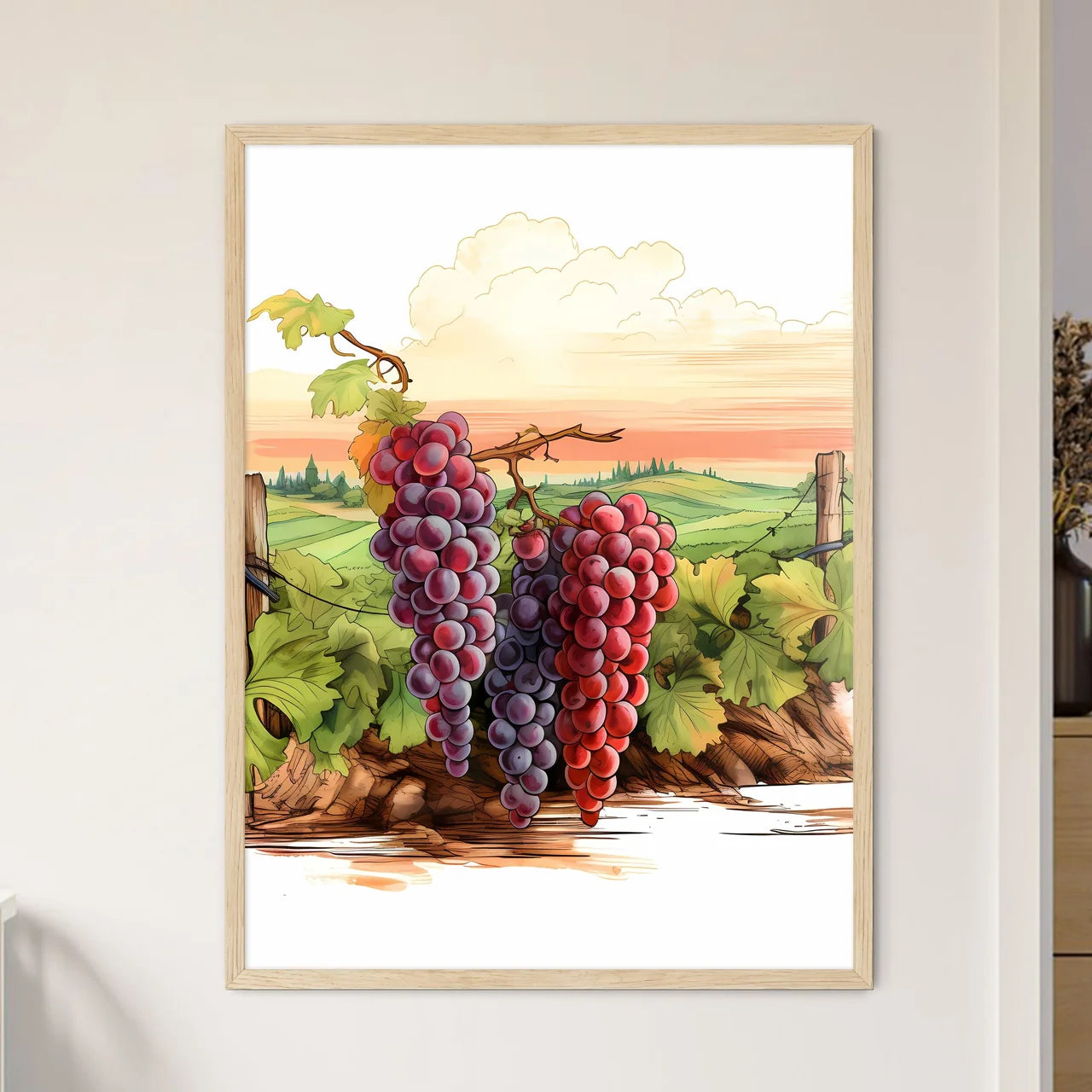 Painting Of Grapes On A Vine Art Prin - Framed Art Print