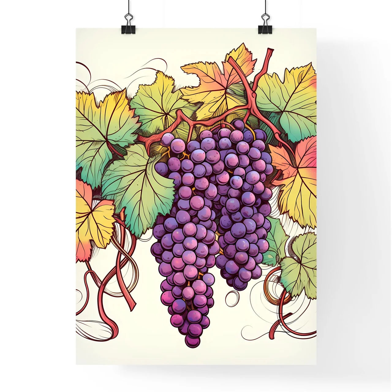 Bunch Of Grapes On A Vine Art Prin Poster