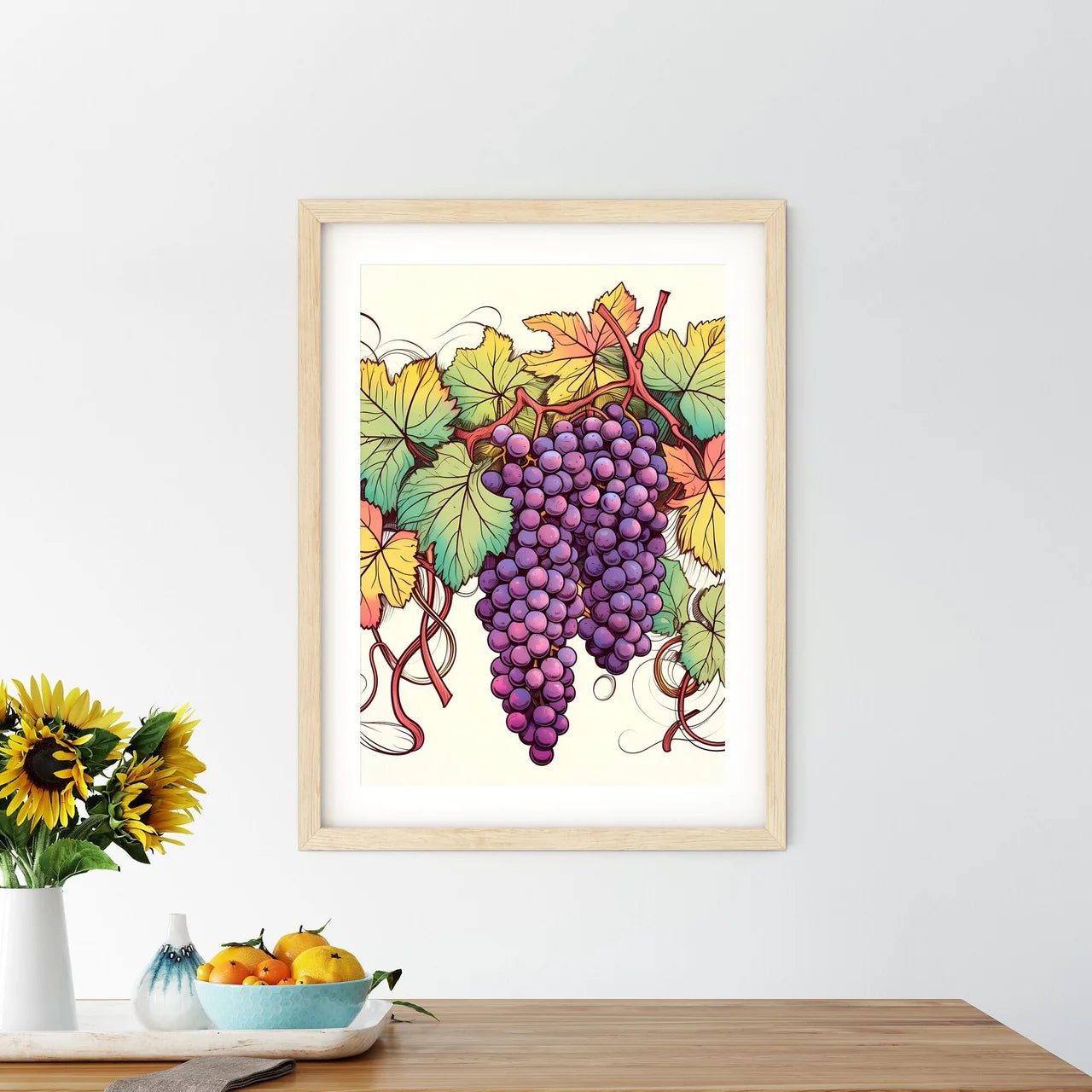 Bunch Of Grapes On A Vine Art Prin - Kitchen Hangings